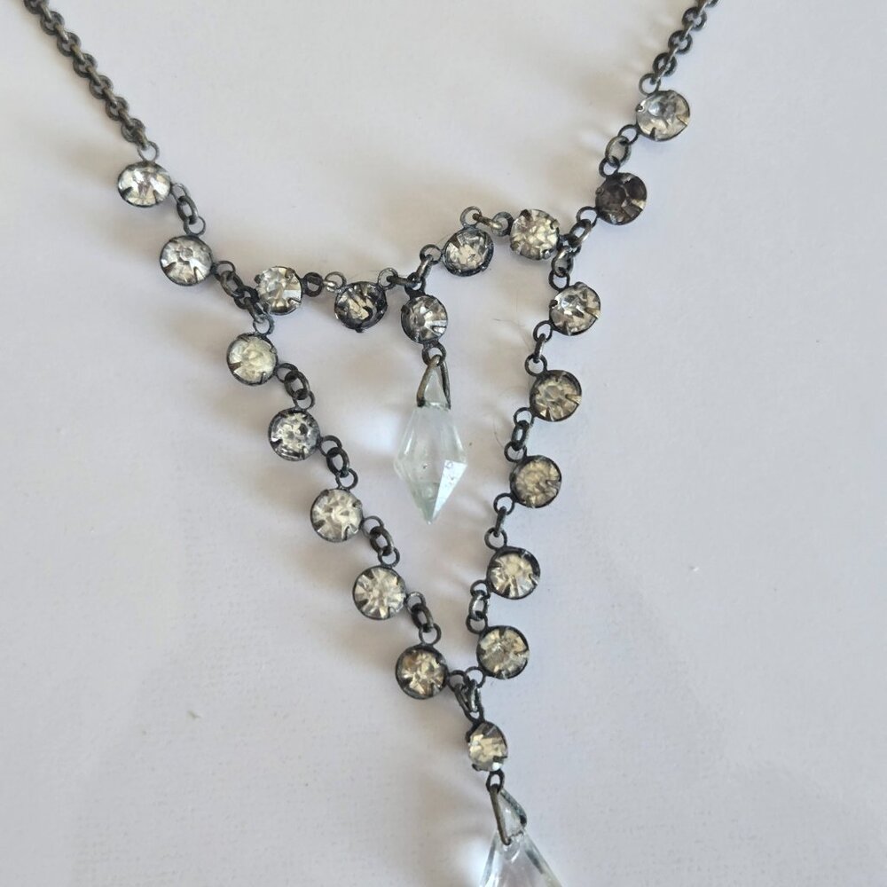 CZECH Faceted Clear Glass Art Deco Necklace Pendant